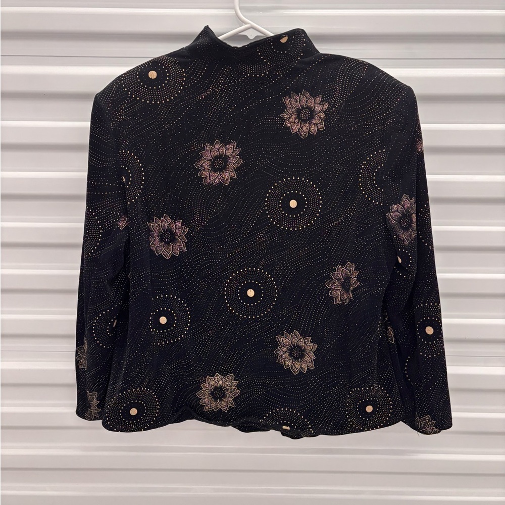Lorizoni XL 100% Silk Full Zip Blazer Jacket Floral Black Gold Made In USA VTG